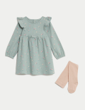 Cotton Rich Floral Dress with Tights (0-3 Yrs)