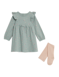 Cotton Rich Floral Dress with Tights (0-3 Yrs)