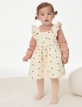 3pc Cotton Rich Heart Print Pinnie Outfit (0-3 Yrs)