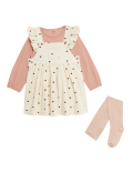 3pc Cotton Rich Heart Print Pinnie Outfit (0-3 Yrs)