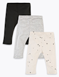 3 Pack Cotton Striped & Star Print Leggings