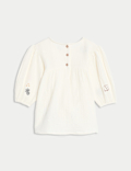 Pure Cotton Embroidered Puff Sleeve Dress (0-6 Yrs)