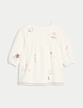 Pure Cotton Embroidered Puff Sleeve Dress (0-6 Yrs)