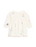 Pure Cotton Embroidered Puff Sleeve Dress (0-6 Yrs)