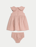 2pc Pure Cotton Collar Dress With Knickers (0-3 Yrs)