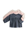 3pk Pure Cotton Ditsy and Plain Tops (0-3 Yrs)