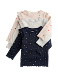 3pk Cotton Rich Heart Frill Tops (0 Mths-3 Yrs)