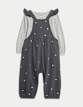 2pc Cotton Rich Ditsy Dungaree Outfit (0 Mths - 3 Yrs)