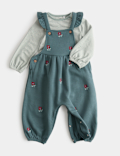 2 Piece Jersey Embroidered Dungarees with Top (0-3 Yrs)