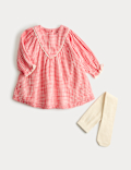 2 Piece Cotton Gingham Dress with Tights (0-3 Yrs)