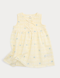 Pure Cotton Gingham Floral Dress with Bows (0-5 Yrs)