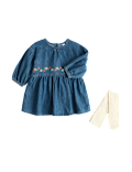 Cotton Rich Embroidered Dress with Tights (0-5 Yrs)