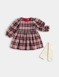 2pk Pure Cotton Checked Dress with Tights
