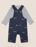 2pc Cotton Embroidered Dog Dungaree Outfit (0-3 Yrs)