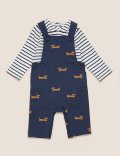 2pc Cotton Embroidered Dog Dungaree Outfit (0-3 Yrs)