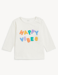 Pure Cotton Happy Vibes Slogan Top (0-3 Yrs)