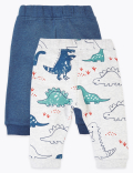 2 Pack Cotton Rich Dinosaur Print Joggers (0-3 Yrs)