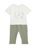 2pc Cotton Rich Embroidered Animal Outfit (0-3 Yrs)