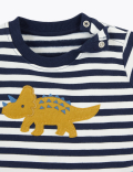 Cotton Dinosaur Appliqué Striped Sweatshirt