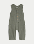 2pc Pure Cotton Waffle Dungaree Outfit (0-3 Yrs)