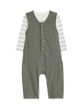 2pc Pure Cotton Waffle Dungaree Outfit (0-3 Yrs)