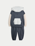 2pc Cotton Rich Colour Block Hooded Sweat Outfit (0-6 Yrs)