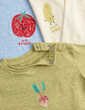 3 Pack Pure Cotton Vegetable Graphic Tops (0-3 Yrs)