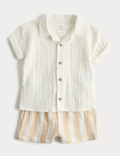 2 Piece Double Cloth Shirt and Striped Shorts Outfit (0-5 Years)