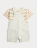 Ecru Denim Dungarees & Striped Tee Outfit (0-3 Yrs)