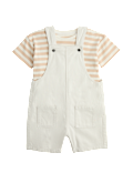 Ecru Denim Dungarees & Striped Tee Outfit (0-3 Yrs)