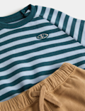 Cotton Rich Striped Slogan Sweatshirt with Chinos Outfit (0 Mths-5 Yrs)