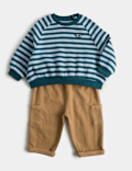 Cotton Rich Striped Slogan Sweatshirt with Chinos Outfit (0 Mths-5 Yrs)