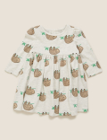 Cotton Sloth Print Dress (0-3 Yrs)