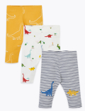 3 Pack Cotton Dinosaur Print Leggings (0-3 Yrs)