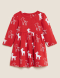 Pure Cotton Deer Print Dress (0-3 Yrs)