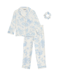 Cotton Modal Floral Pyjamas with Scrunchie (3-16 Yrs)