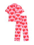 Satin Heart Print Pyjamas (3-16 Yrs)