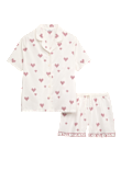 Pure Cotton Poplin Heart Revere Pyjamas (6-16 Yrs)