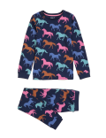 Cotton Rich Horse Print Velour Pyjamas