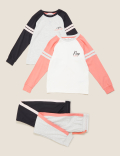 2pk Cotton Sleep Slogan Pyjama Sets (6-16 Yrs)