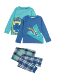 2pk Cotton Animal Slogan Pyjama Sets (1-7 Yrs)