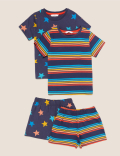 2pk Pure Cotton Rainbow Short Pyjama Sets