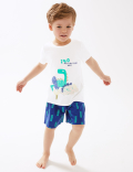 2pk Pure Cotton Dinosaur Short Pyjama Sets (1-7 Yrs)