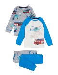 2 Pack Pure Cotton Transport Pyjama Sets (1-7 Yrs)