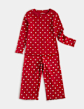 Heart Print Ribbed Long Sleeve Pyjama Set