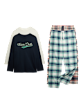 2pk Pure Cotton Graphic Checked Pyjama Sets (6-16 Yrs)