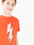 Cotton Lightning Bolt Design T-Shirt (6-16 Yrs)