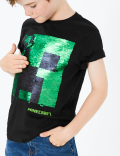 Pure Cotton Sequin Minecraft Print T-Shirt (3-16 Years)