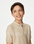 Cotton Rich Striped Knitted Polo Shirt (6-16 Yrs)