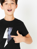 Cotton Sequin Lightning Bolt T-Shirt (3-16 Years)